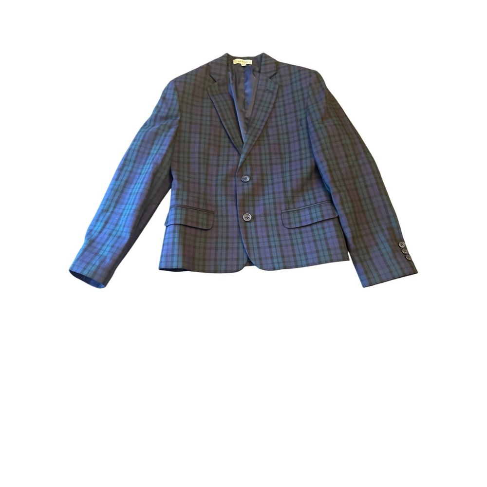 Class/Club Modern Fit Plaid Boys Blazer 10/12 Blue Green‎ Church Holiday